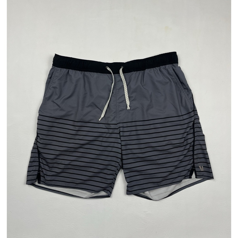 Vuori Trail Shorts Mens XL Blue Gray Stripe Lined Performance Athletic